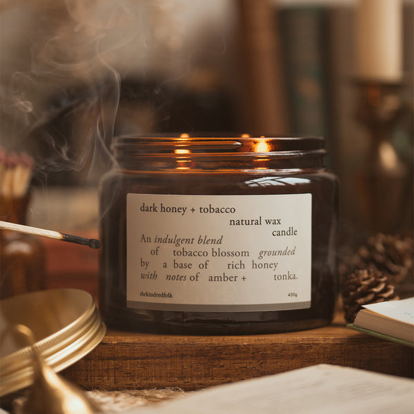 tobacco scented candle uk Dark Honey + Tobacco Large Candle – The Kindred Folk